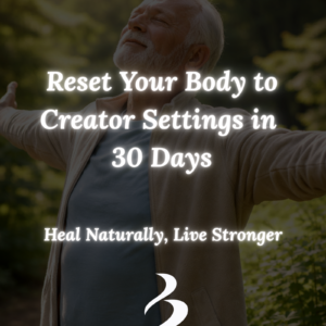 A 3D book cover mockup of "Reset Your Body to Creator Settings in 30 Days" by BeBetter, showing a thick hardcover book standing upright on a clean, light studio background.