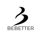 The official BeBetter brand logo featuring a stylized white letter B graphic alongside the text BEBETTER set against a solid black background for website headers.