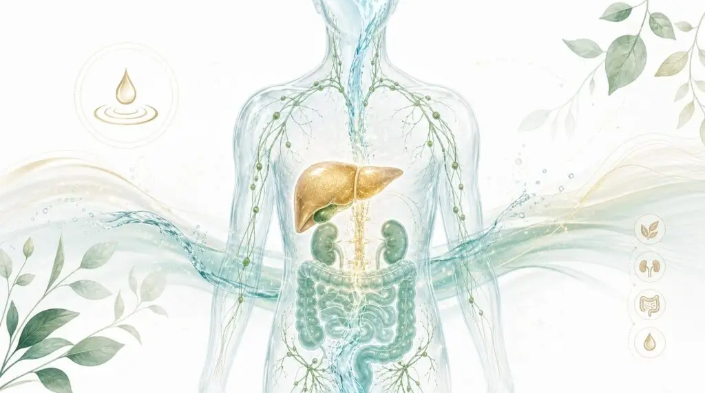 How to Cleanse and Detox Your Body Naturally: The 30-Day Protocol gpt image 2 elegant minimalist wellness illustration soft glowing water flowing through tran 0